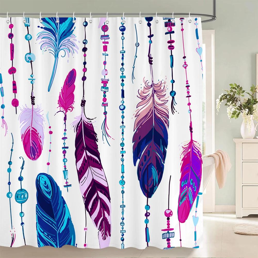 Colorful Feathers Shower Curtain Bathroom Waterproof Polyester Multi-size Bohemian 3D Printing Curtains for Bathroom Shower