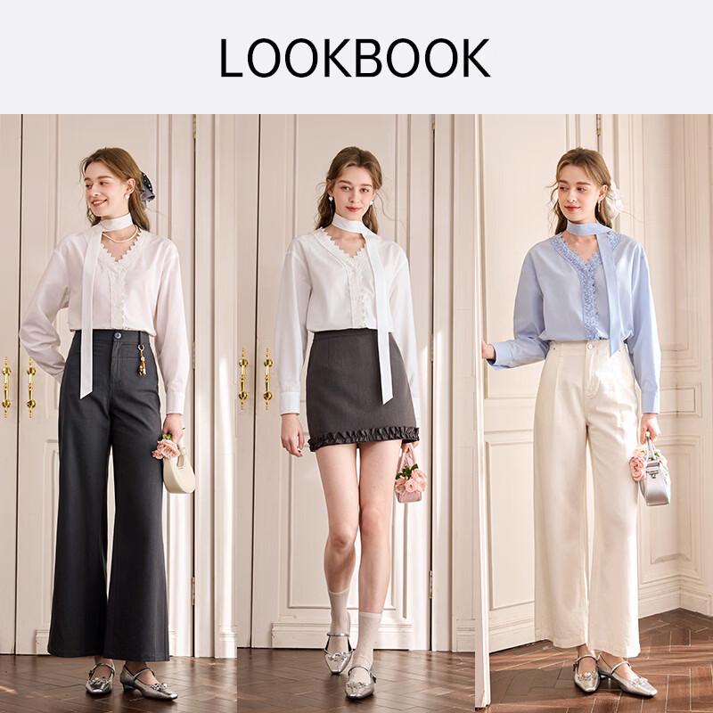 Women's Lace Trim V-neck Blouse