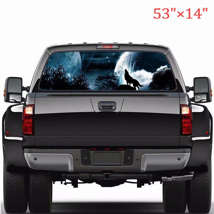 

Truck Rear Window Tailgate Sticker Decal Night Wolf Howling Moon Look 53 *14