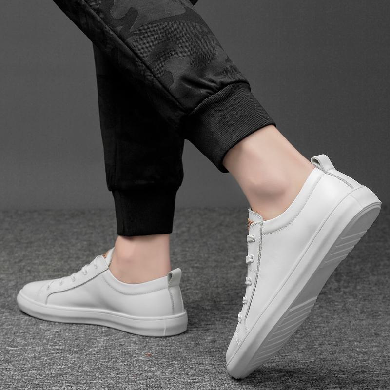 FashionHandmade Lace-Up Flats All-match Classic Skate Shoes Men Mens Genuine Leather Casual Shoes High Quality Men Comfortable Sneakers