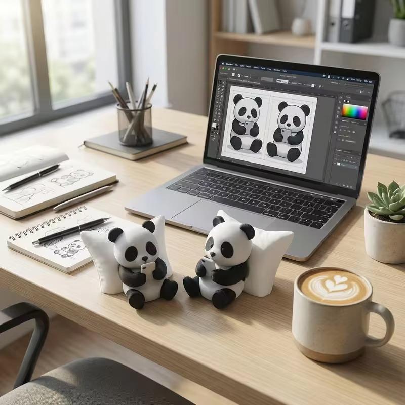 1Pcs Panda Sculpture Ornament, Desktop Office Decoration, Car Decor, Creative Animal Model, Collectible Figurines, Car Ornament