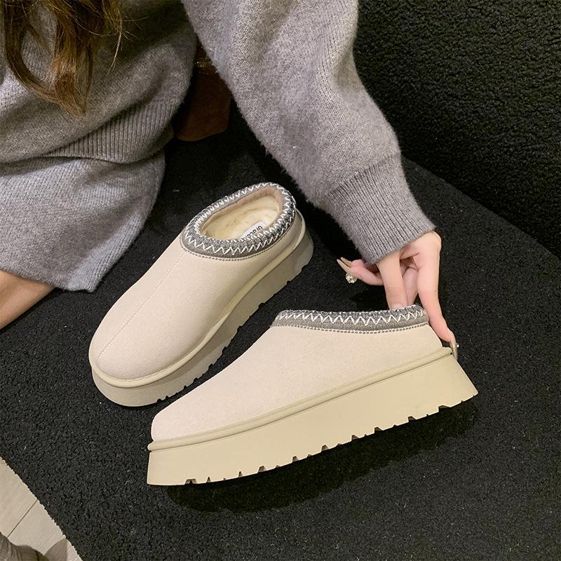 Processing custom winter half-drag thick-soled velvet fur integrated non-slip thick-soled comfortable warm cotton shoes boots women's shoes