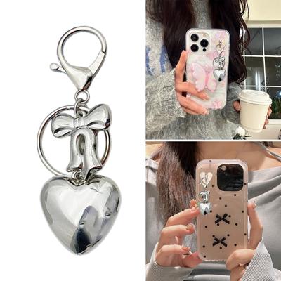 Personalized Heart Shaped Pendant Beautiful Heart Keychain Charm Elegant Bowknot Keyrings for Fashion Enthusiasts