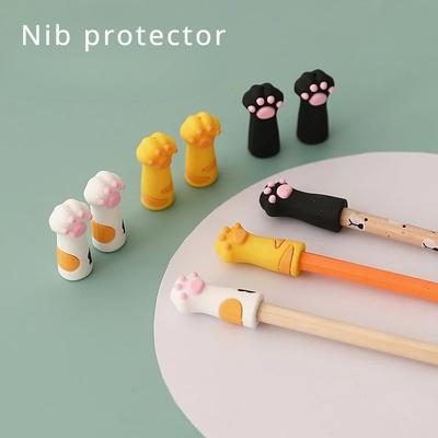 2PCS Creative Cute Cartoon Cat Paw Silicone Pen Cap Pencil Nib Ballpoint Pen Tip Break-proof Protector Kawaii Stationery Decor