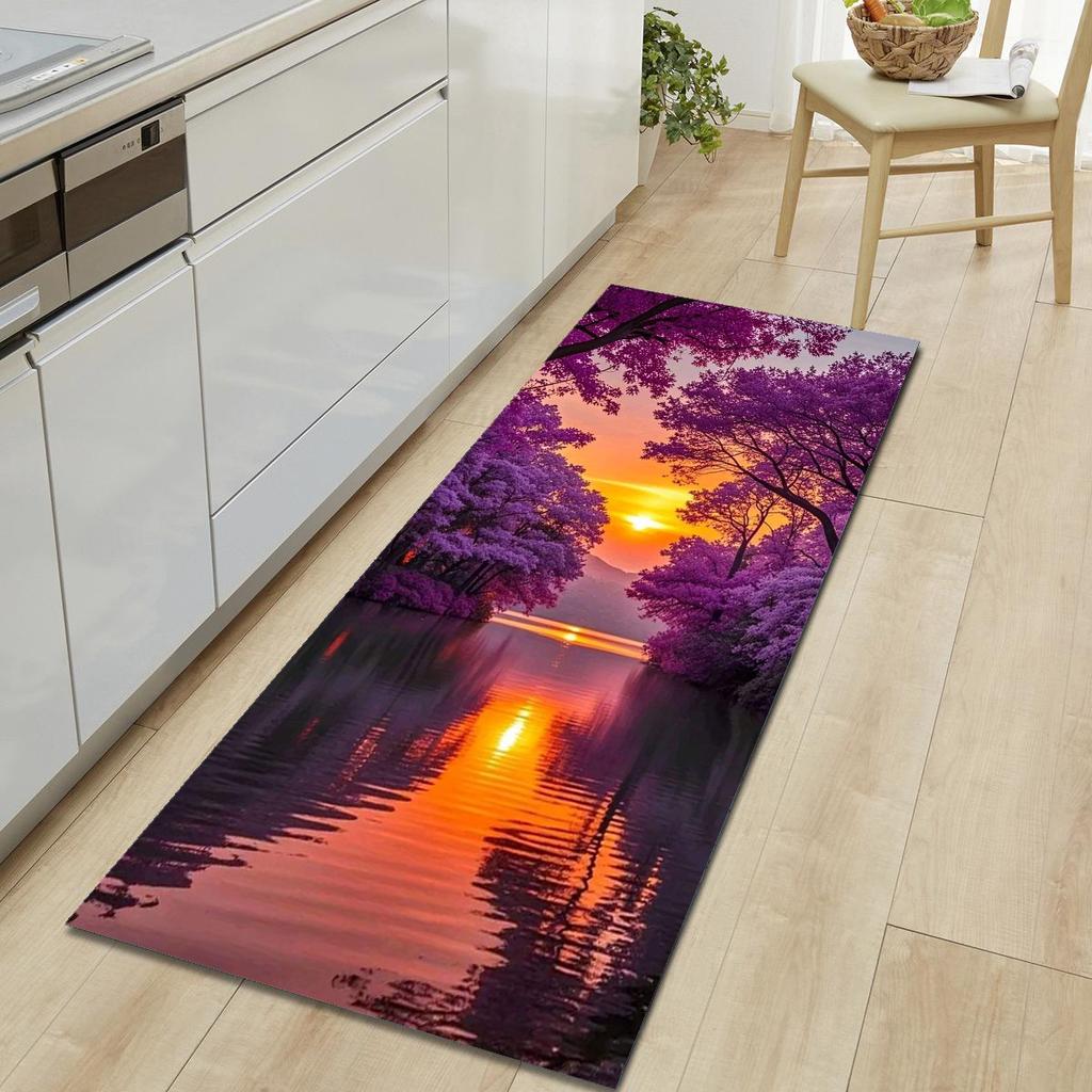 1Pcs Beautiful Scenery Pattern Floor Mat Modern Kitchen Polyester Rug Non-Slip Colorful Indoor Carpet, For Home Bathroom Bedroom Living Room Decor