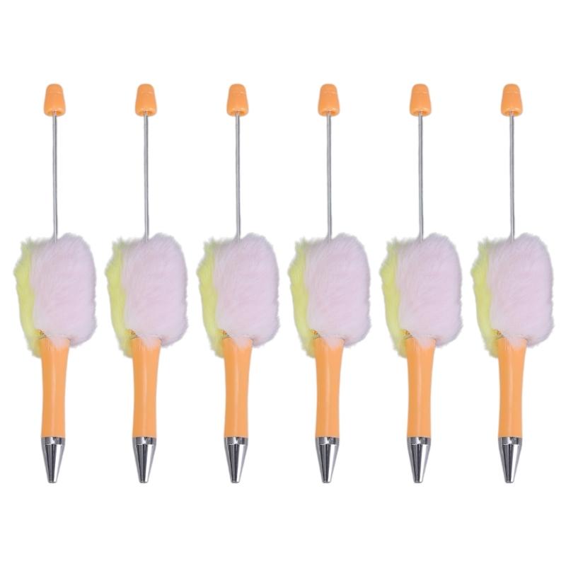 6Pcs Beadable Ballpoint Pen Plush Ball Ballpoint Pen Write Smoothly Novelty Writing Pen for Student Kid Game Reward