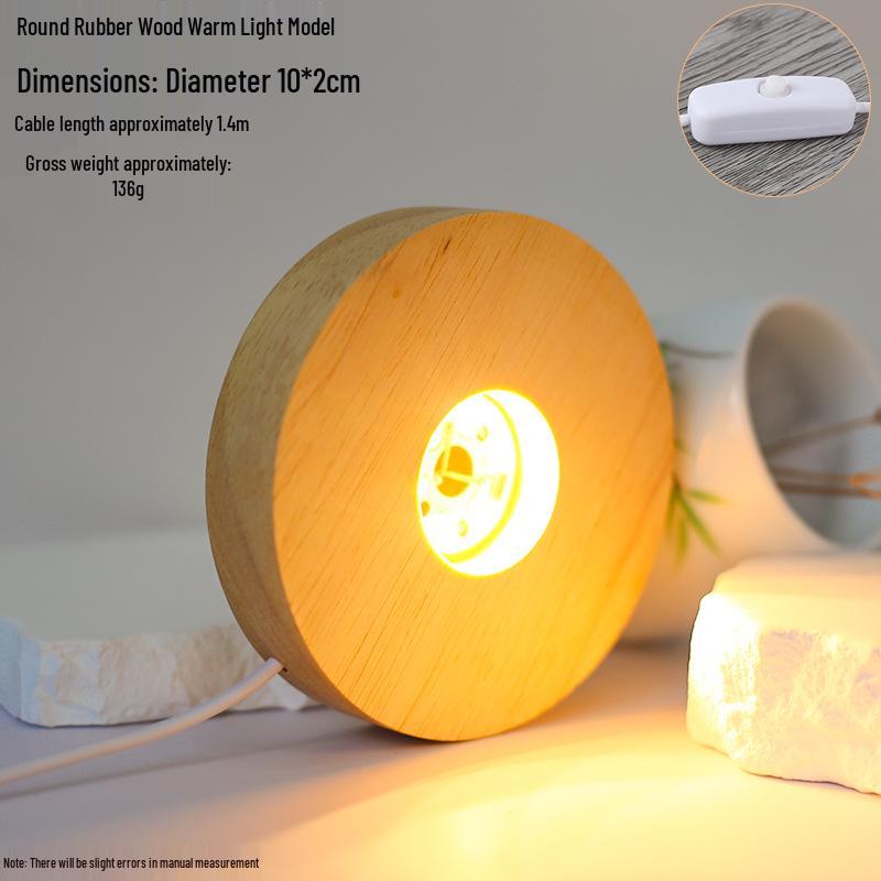 Round LED Night Light with Luminous Crystal Ball and Wooden Base for Bedroom
