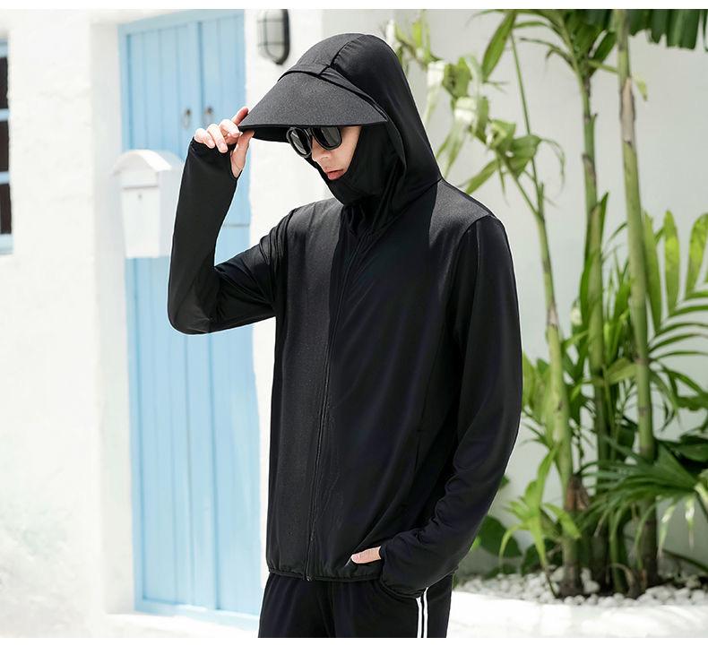 Men's Ultra-Thin Ice Silk Hooded Sun Protection Windbreaker for Outdoor Fishing