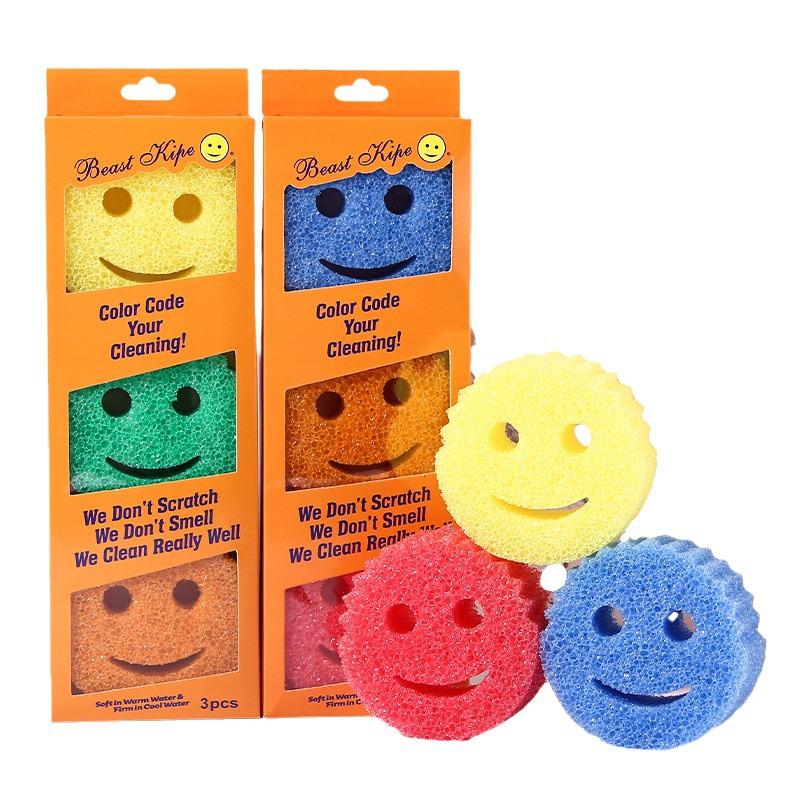 Douyin Smiley Magic Cleaning Sponge – Loofah-Style Honeycomb Kitchen Dish Sponge