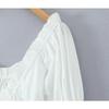 Wood Ruched Chest Bow U Collar Puff Sleeve Dress Elastic High Waist Pleated Swing Midi Long Dresses Holiday Vestidos
