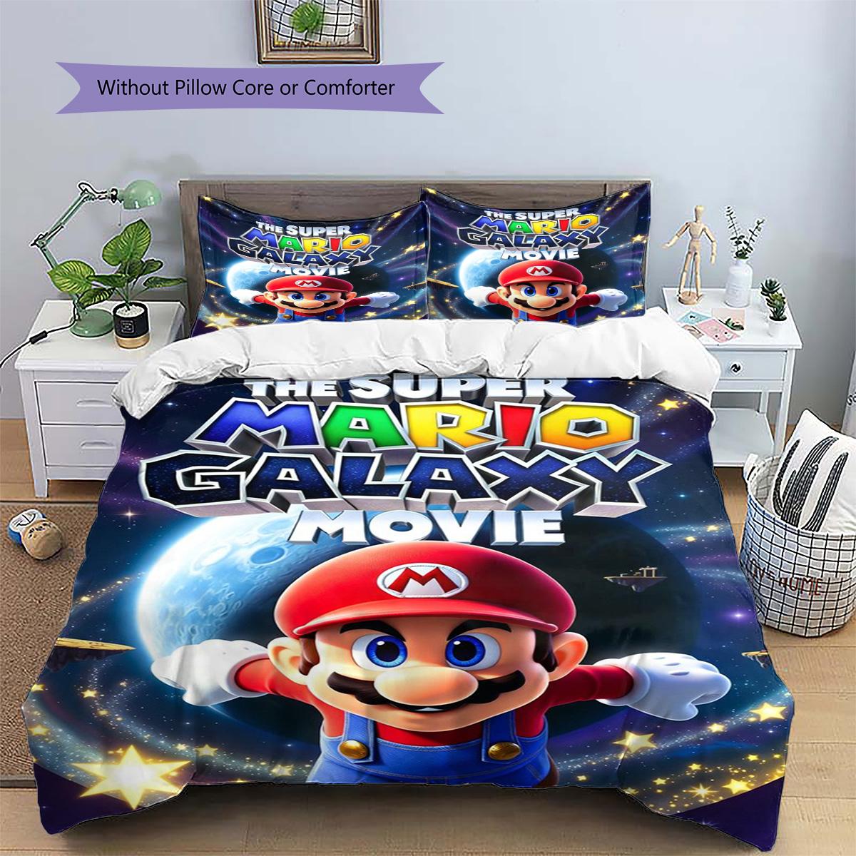 

Mario Patterned Pillowcase & Duvet Cover Set Bedroom Premium Stylish Bedding with Anime Theme Thoughtful Present.-TING 135x200cm