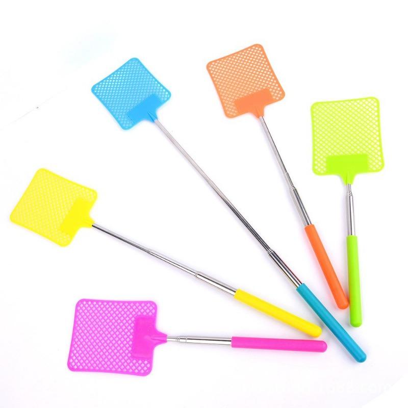 1/2pcsMini Retractable Plastic Fly Swatter; Stainless Steel Non-slip Handle; Summer Mosquito Swatter; Fly Killer For Home Garden