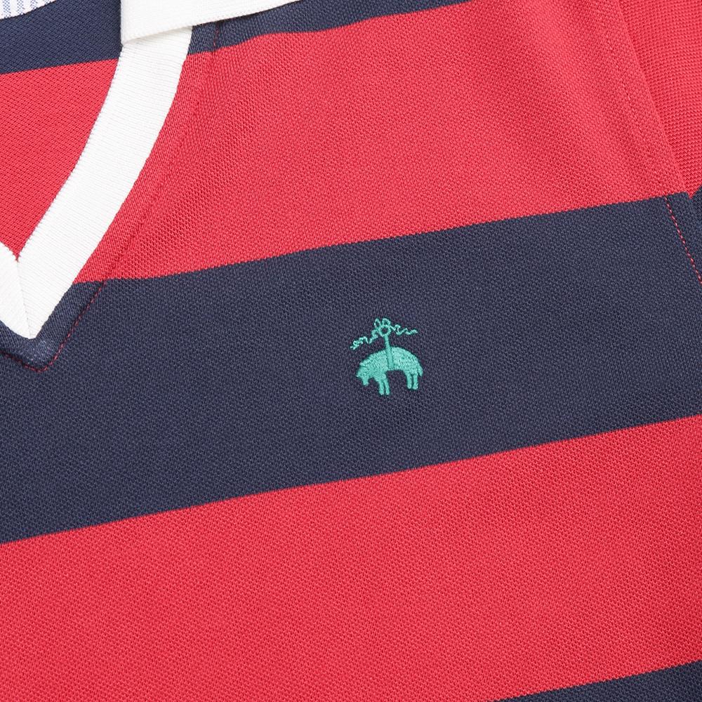 BROOKS BROTHERS Johnny Collar Striped Polo Shirt (Red) (Bbntmm8741Dem)