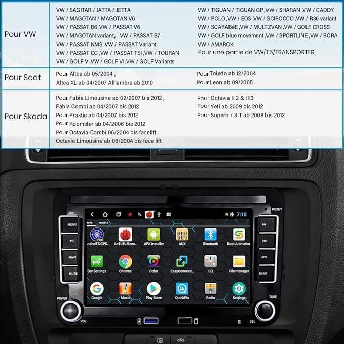 Autoradio 2 DIN - Podofo - 7 pouces - Android - Bluetooth - Navigation GPS - 32G