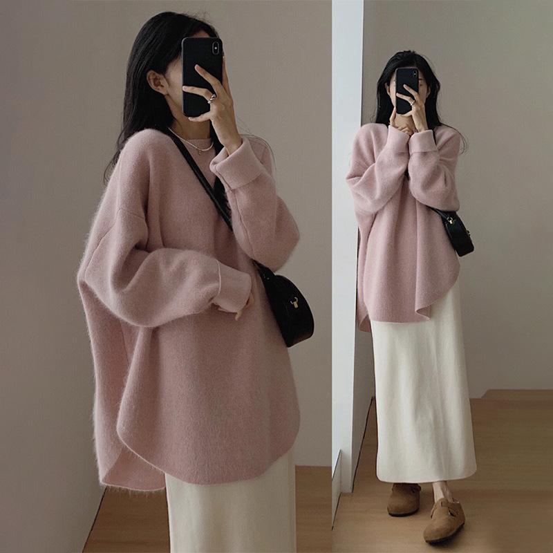 Autumn Winter Round Neck Knit Sweater Loose Lazy Style Design Niche Soft Versatile Pullover Women