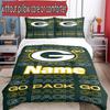 3pcs Duvet Cover Set (1*Duvet Cover + 2*Pillowcase, Without Core), Custom Name Green Bay Packers Pattern Bedding Set, Home Bedroom Decor Gift