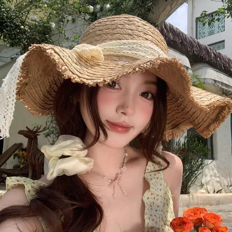 Sun Hat Summer New Seaside Sun Hat Sun Protection Folding Travel Big Brim Straw Hat Women's Beach