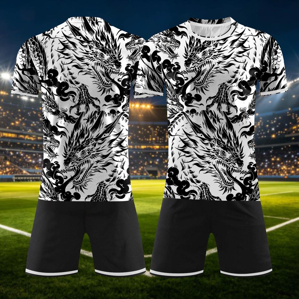 Anpassbares zweiteiliges Sporttrikot-Set mit kurzärmeligem Oberteil und Shorts, atmungsaktives Stoffmuster, Teamuniform