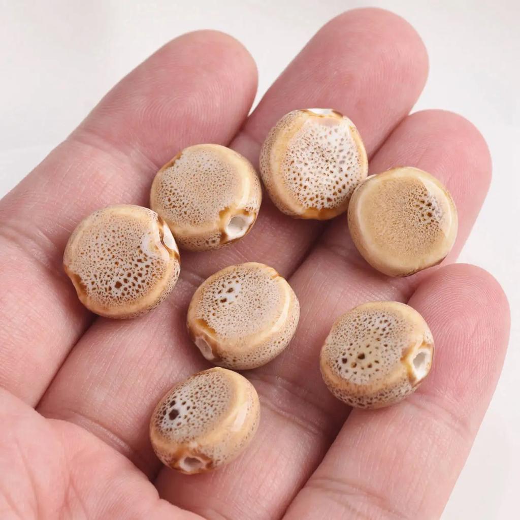 20pcs Flat Round 15mm Handmade Ceramic Porcelain Loose Spacer Beads Lot for Jewelry Making Accessories DIY Crafts Findings Creativity Beads