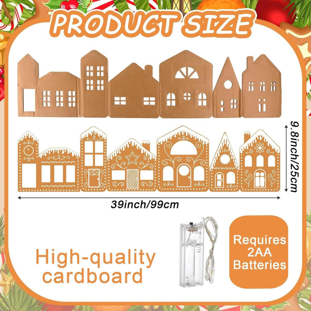Foldable Christmas Village Decor with LED String Lights Gingerbread House Set Holiday Tabletop Ornaments for Home Office Mantel