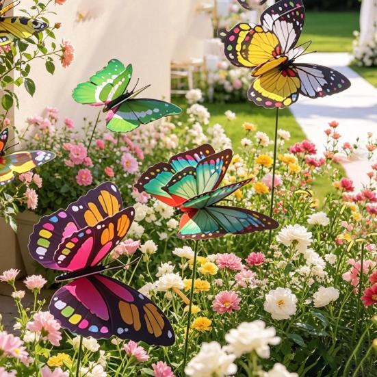 10 Pcs Butterfly Stakes 10 Inch Colorful Butterfly Garden Decoration PVC Waterproof Artificial Butterflies Stick for Plant Pot Patio Yard Garden Decor