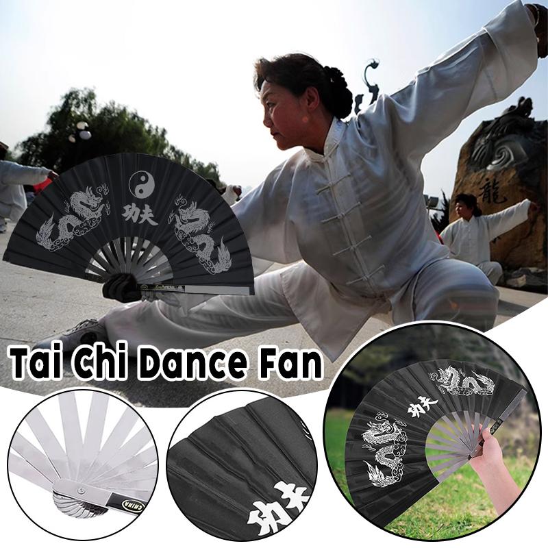 Stainless Steel Folding Tai Chi Martial Arts Fan Chinese Sound Fan Fitness Dance Practice Classic Kung Fu Performance Props