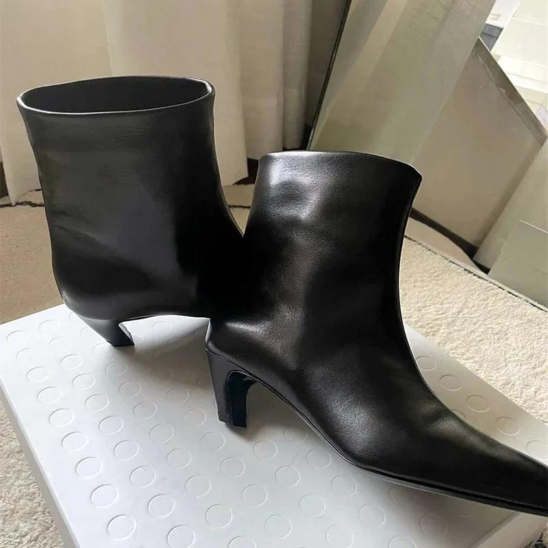 Modische, elegante Damenstiefel aus weichem Leder mit quadratischer Zehenpartie und dünnem, niedrigem Absatz, Stiefeletten für Damen im Herbst, Luxus-Botines