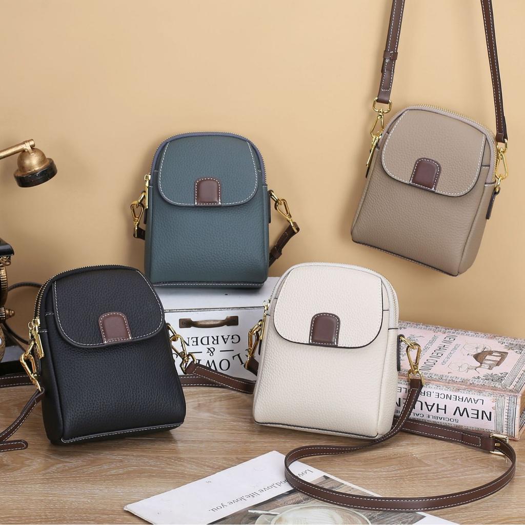 Cowhide Women's Bag Shoulder Crossbody Women's Mobile Phone Bag Multi-compartment Contrasting Color Change Bag Shell Bag