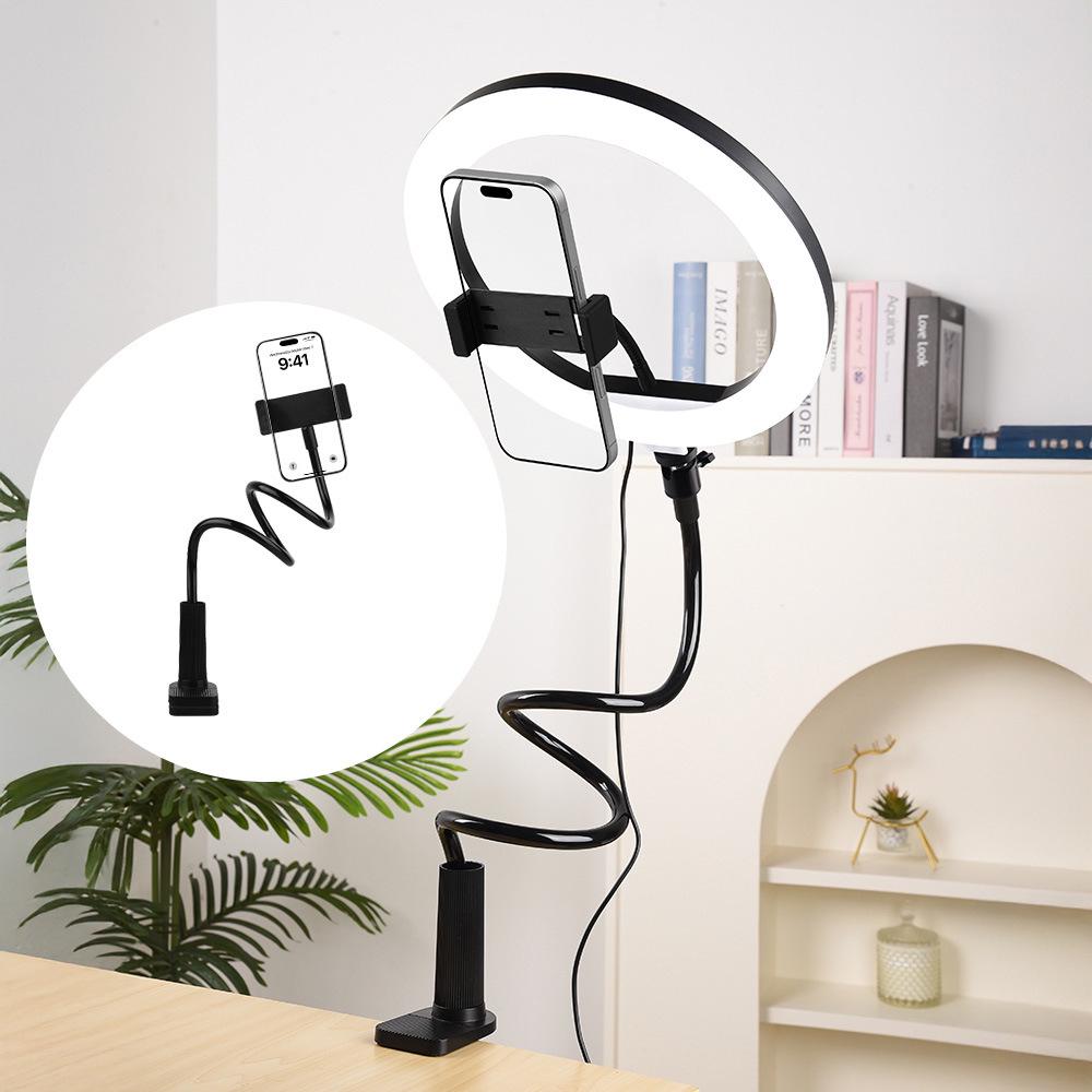 Adjustable Spiral Base Phone Holder with Fill Light for Bedside Use