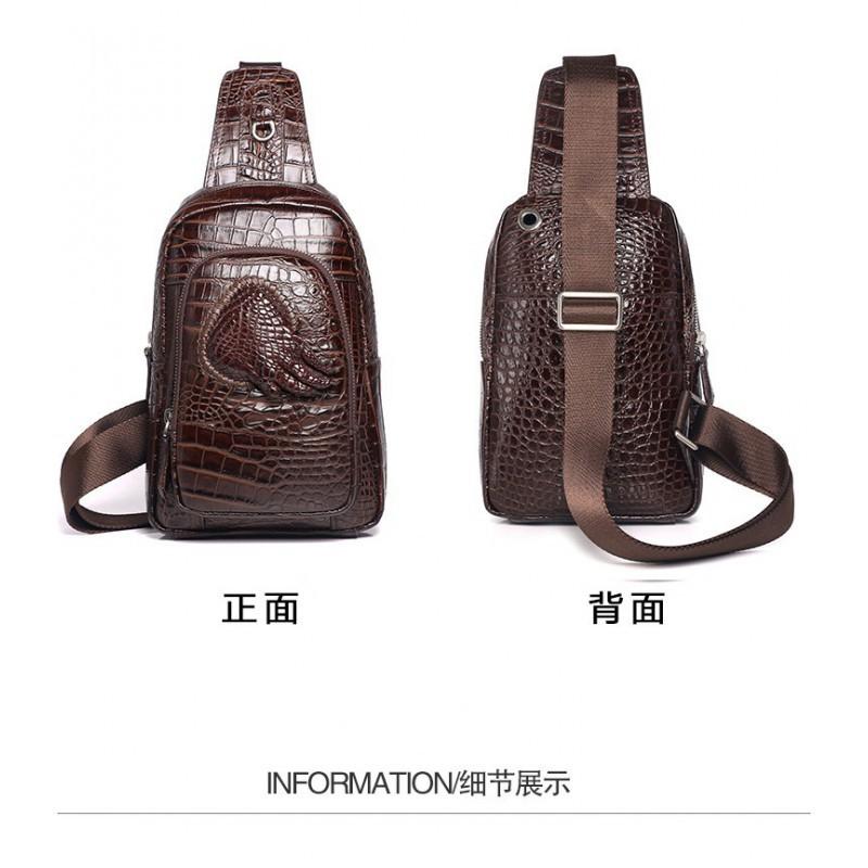 Crocodile Patterned Men's Chest Bag Made Of Genuine Leather Crossbody Cowhide With Claws Trendy Single Shoulder