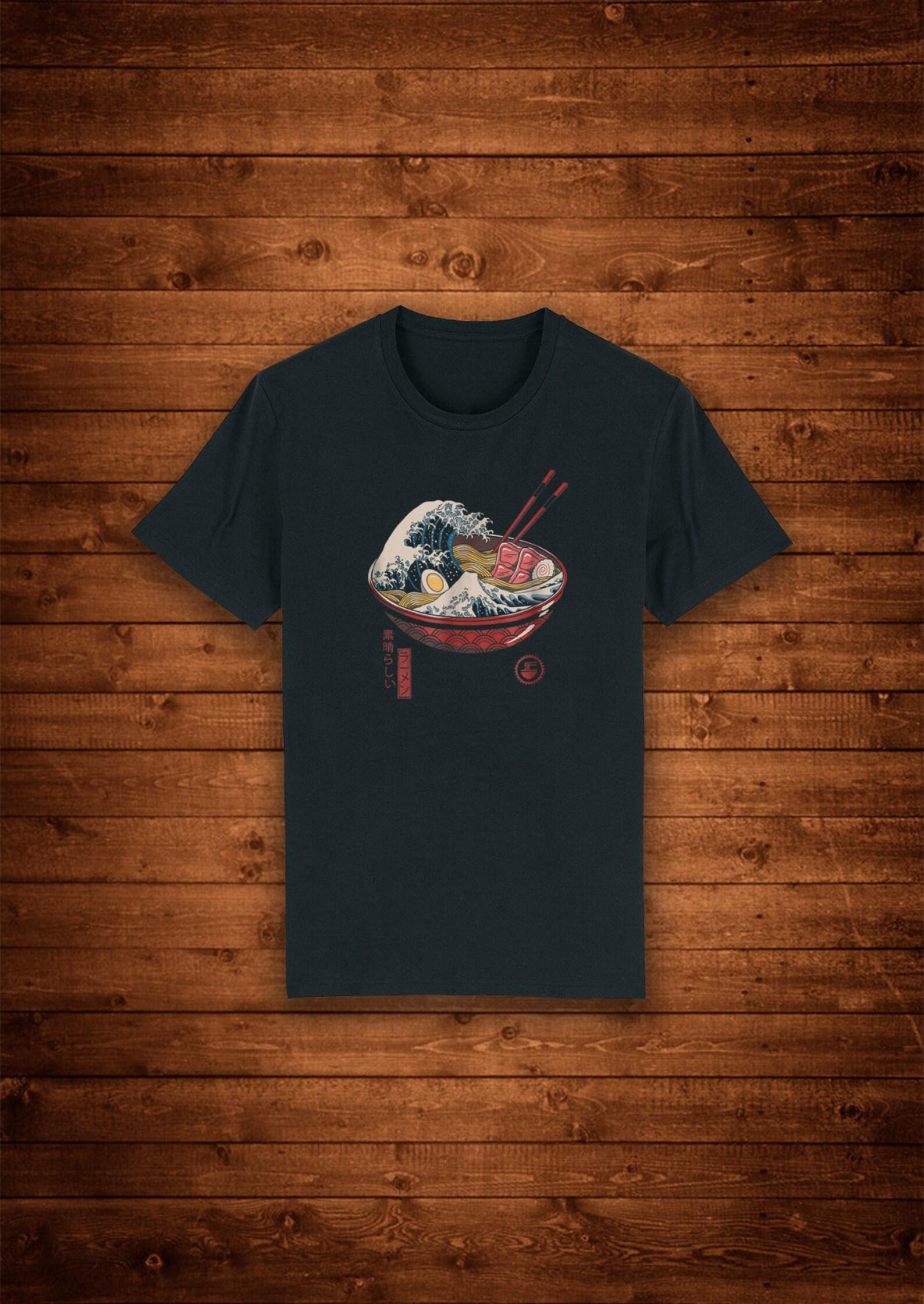 The Great Wave Japanese Ramen Miso Soup / T shirt Unique Design Street Wear Art Urban Graphic Tees Top L