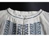 Women's Plus Size Cotton & Linen Shirt - Spring/Summer 2025 Ethnic Style with Wheat Ear Embroidery, Long Sleeve, Loose Fit.