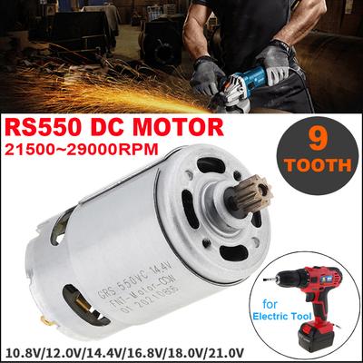 RS550 Gleichstrommotor 10,8 V/12 V/14,4 V/16,8 V/18 V/18 V/25 V, 21.500–29.000 U/min, mit Einzelgeschwindigkeit, 9 Zähnen, für elektrische Bohrmaschine/Schraubendreher