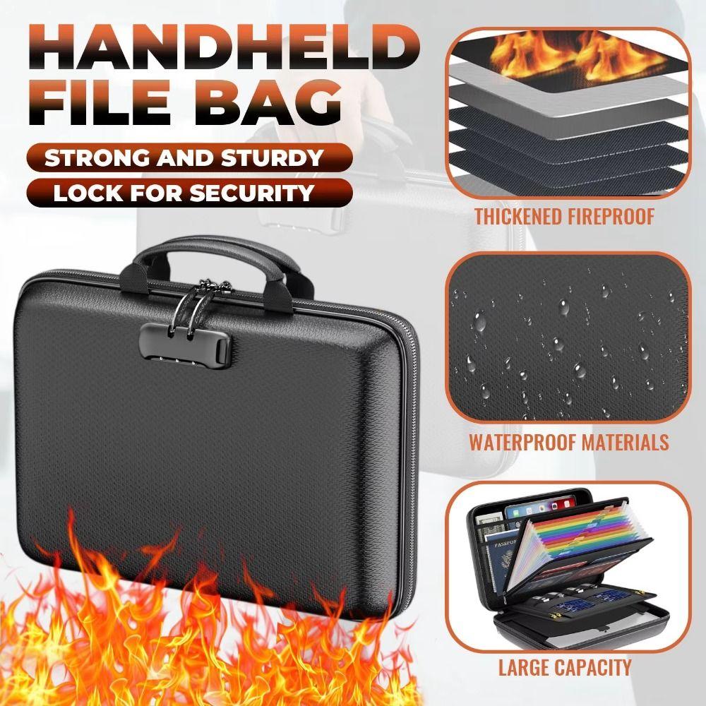 Waterproof Handheld File Bag 13 Accordion Pocket Portable Safe Storage Case  Home