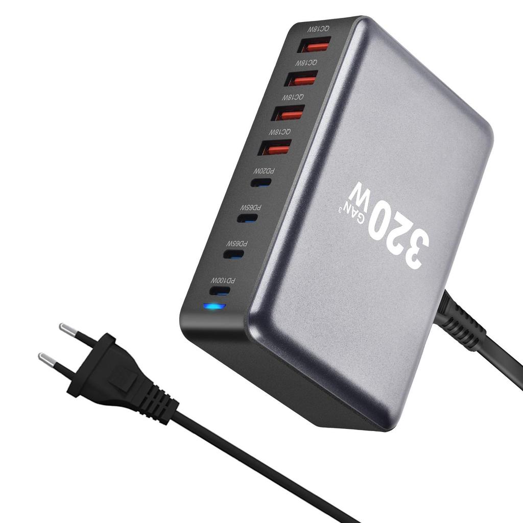 440W Multi-Port Gallium Nitride PD Charger with 8 Ports and PD100W Adapter