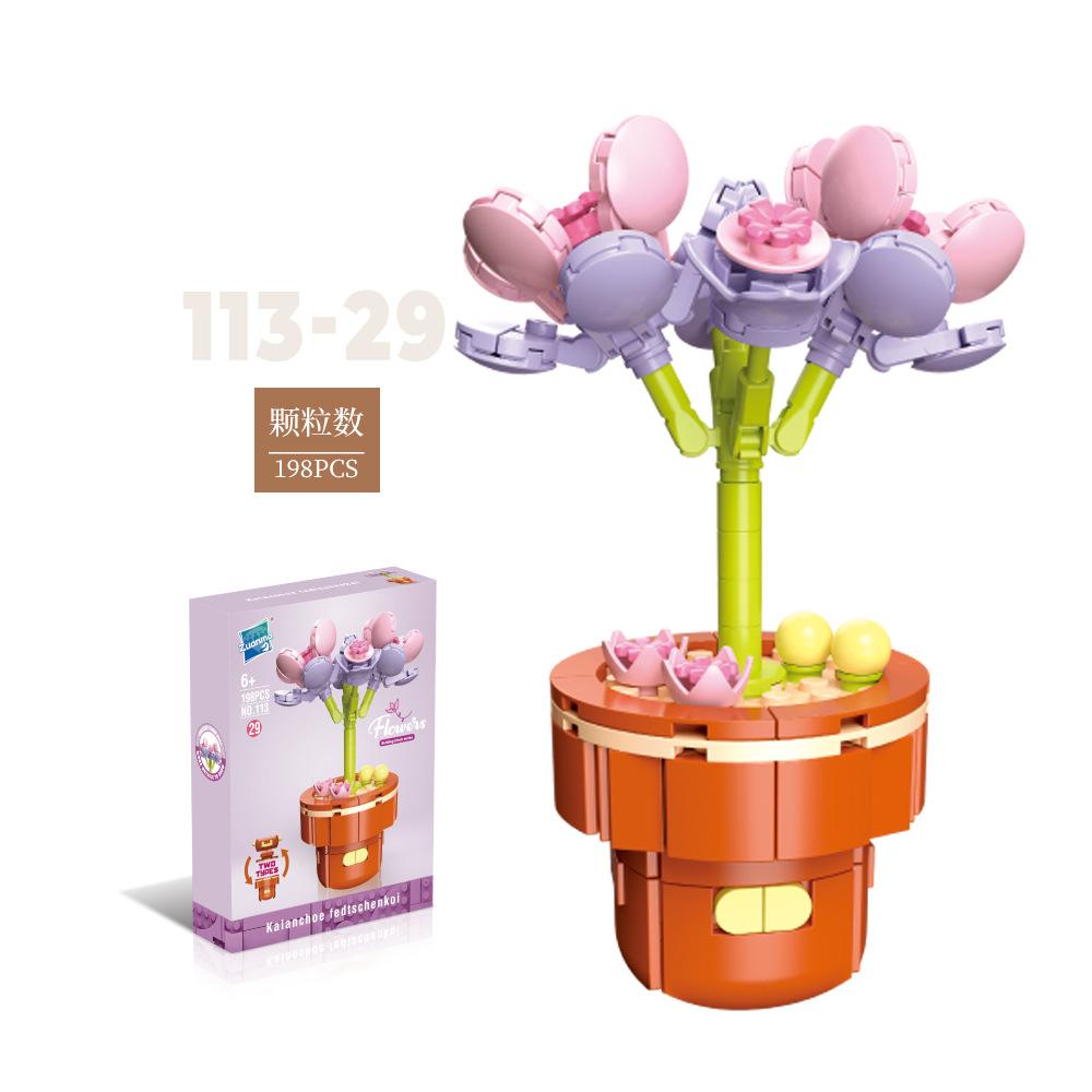 Flower Potted Plant Succulents Building Blocks Ornaments Models Home Decoration Flower Bouquet MOC Bricks Assembly Toy Kids Gift