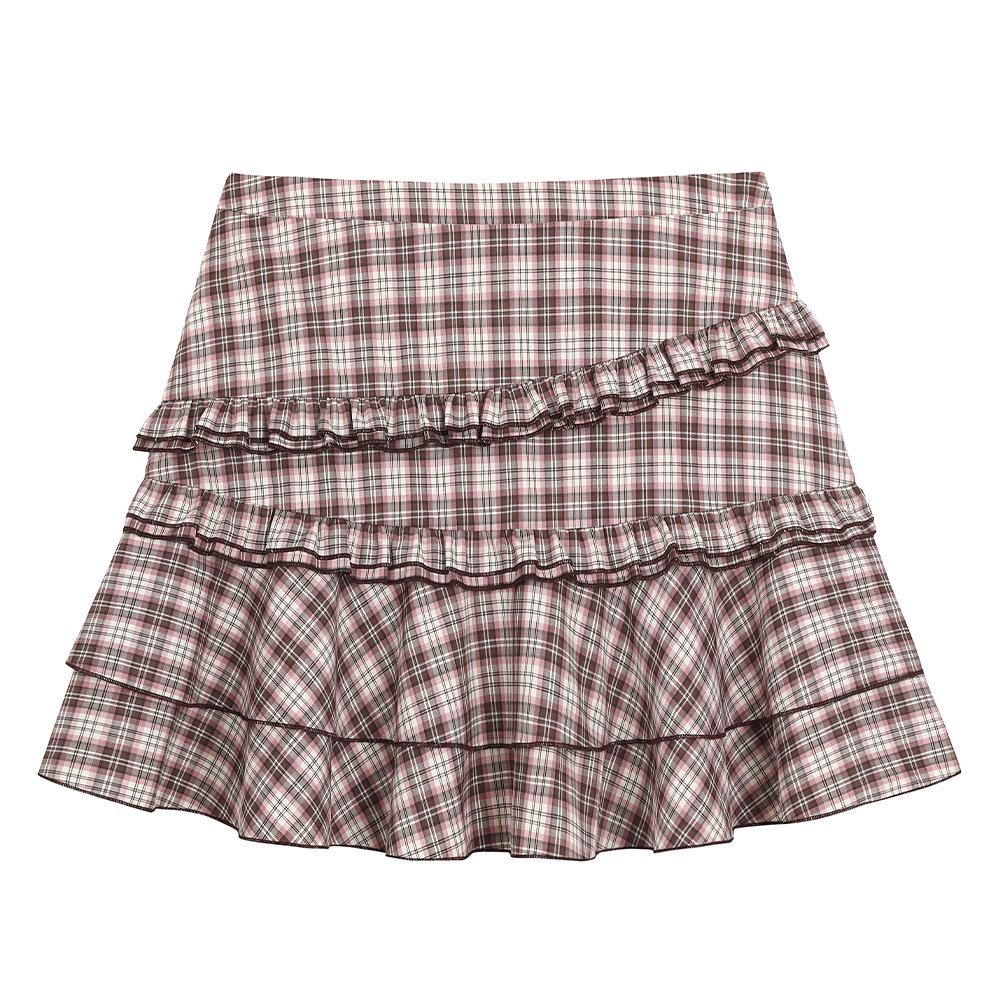 

Korean Style Plus Size High-Waisted A-Line Plaid Skirt with Embroidered Wave Hem for Women 3XL (160-180 jin) розовый/кофейный