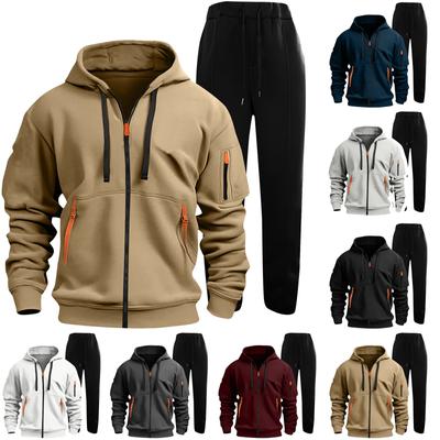 Einfarbiger Trainingsanzug für Herren, 2-teilig, bequemer Kapuzenpullover, Jogger, Jogginghose, Yoga-Workout-Trainingsanzug-Set
