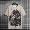 Men's Japanese T-shirt Godzilla and cat graphic T-shirt Printed short-sleeved T-shirt