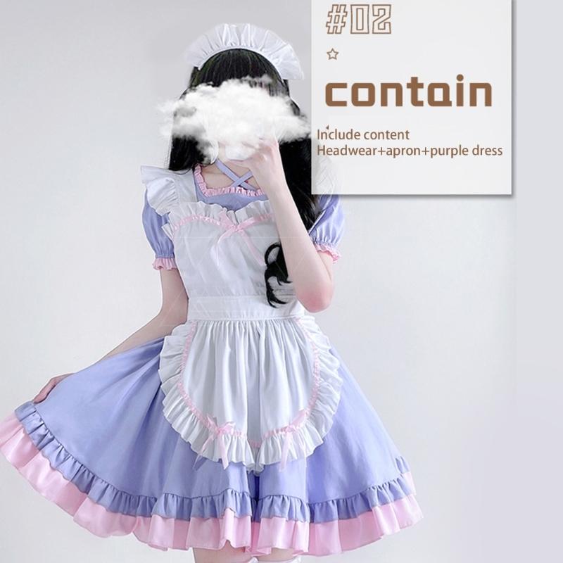 3Pcs Sweet Maid Outfit Women Anime Maid Costume Fancy Dress Cosplays Costume Maid Dress with Headwear Apron