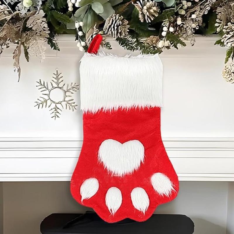 Christmas Dog Socks Polyester Plush Non-Woven Paw Design for Dog Lovers Festive Home Decor Without Feathers