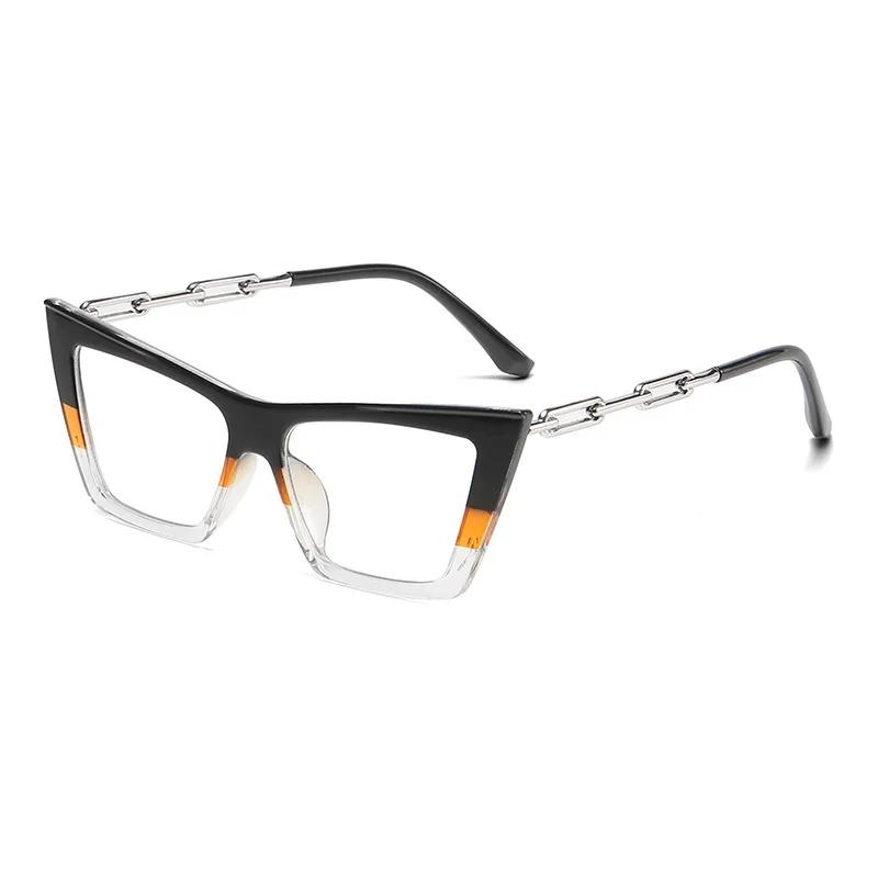 

Women Trendy Anti Blue Light HD Glasses Eyeglasses Frames Fashion Cat Eye Flat Light Mirror Chain Leg Shaped Eyeglass Frame