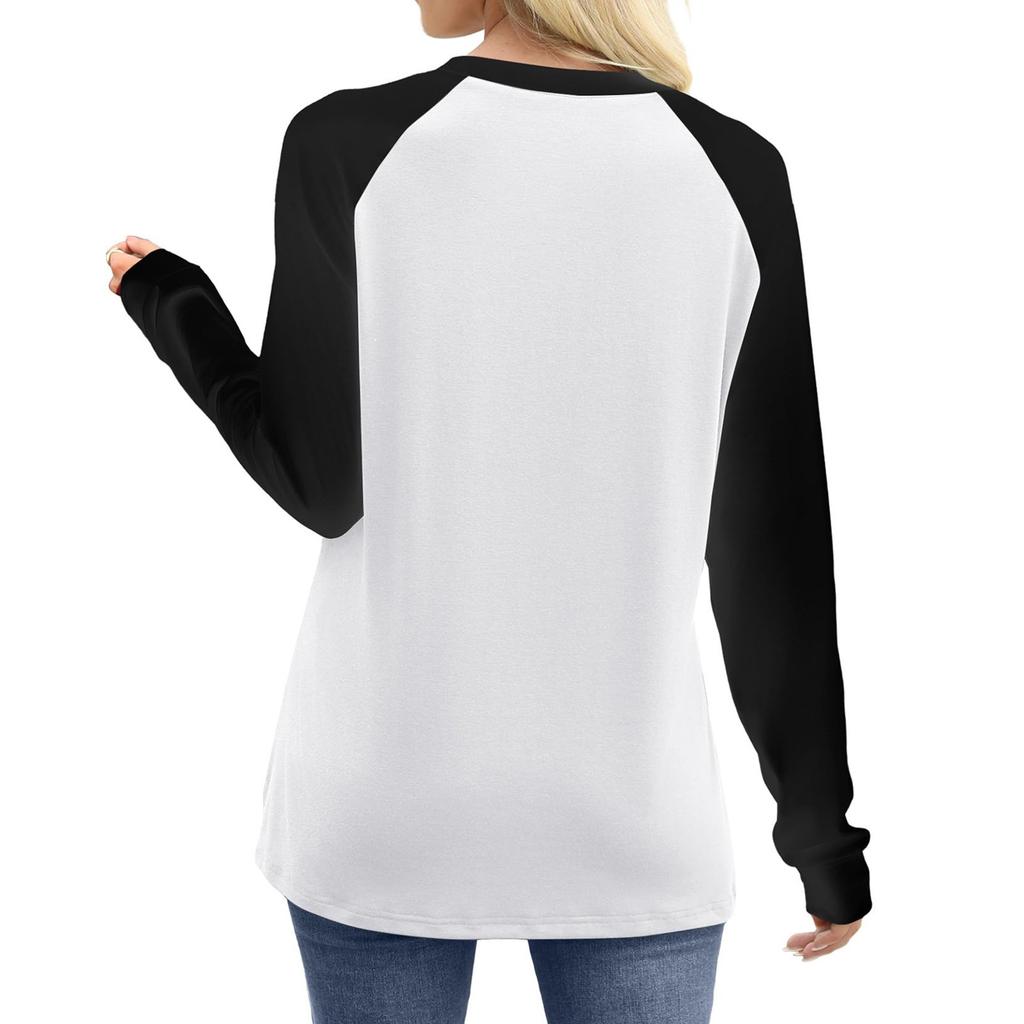 Women's Temperament Round Neck Long Sleeve Color Matching T-shirt,