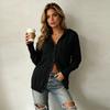 Women's Color Hooded Button-Front Cardigan with Tie Closure for Casual Daily Wear