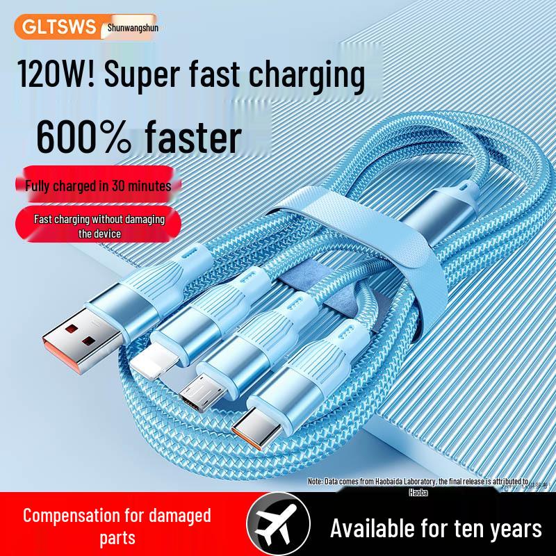 120W Fast Multi-Charging Cable: 3-in-1 for Apple, Huawei, Android, Type-C