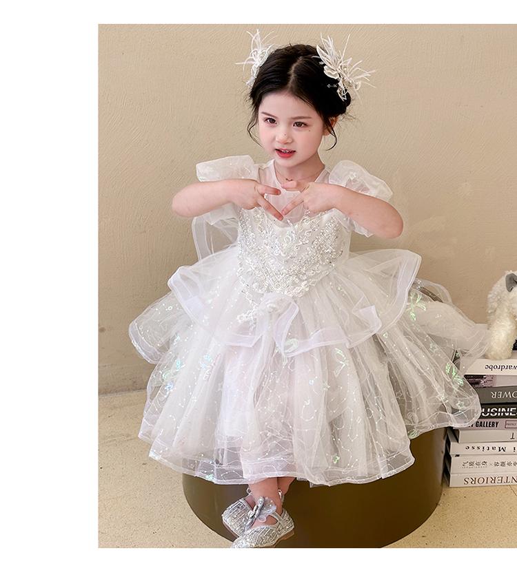 Girls' Dress, Summer New Style, High-end and Western-style, Children's White Birthday Dress, Princess Dress