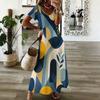 Women Plus Size V Neck Short Sleeve Printed Straight Long Dress Green Khaki