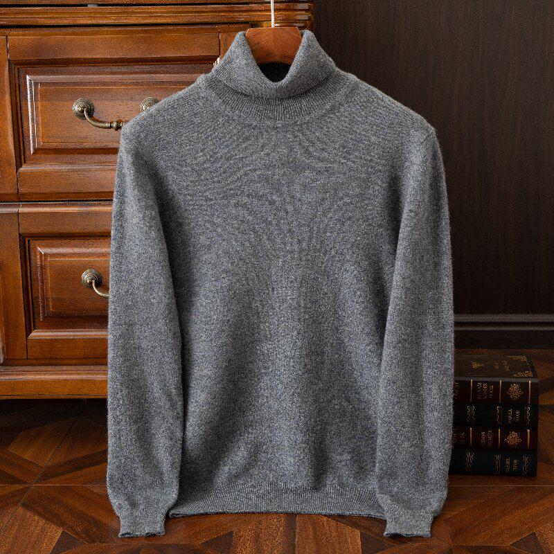 Men's Round Neck Pure Wool Pullover Sweater – Solid Color Knit Base Layer