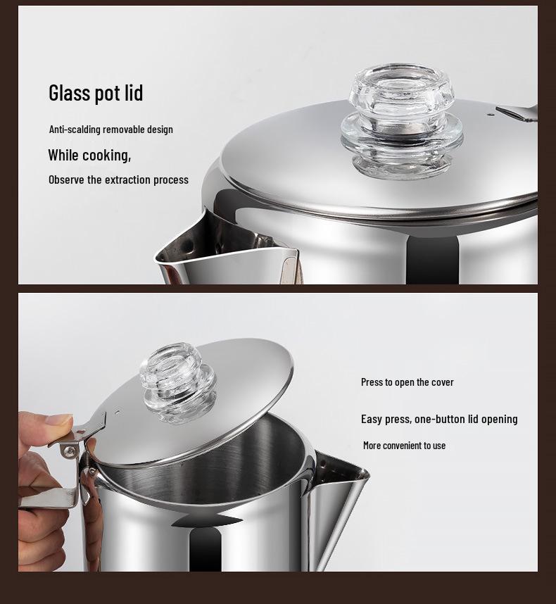 9-Cup American Style Stainless Steel Coffee Maker for Indoor/Outdoor Use - Convenient Camping Water Boiler