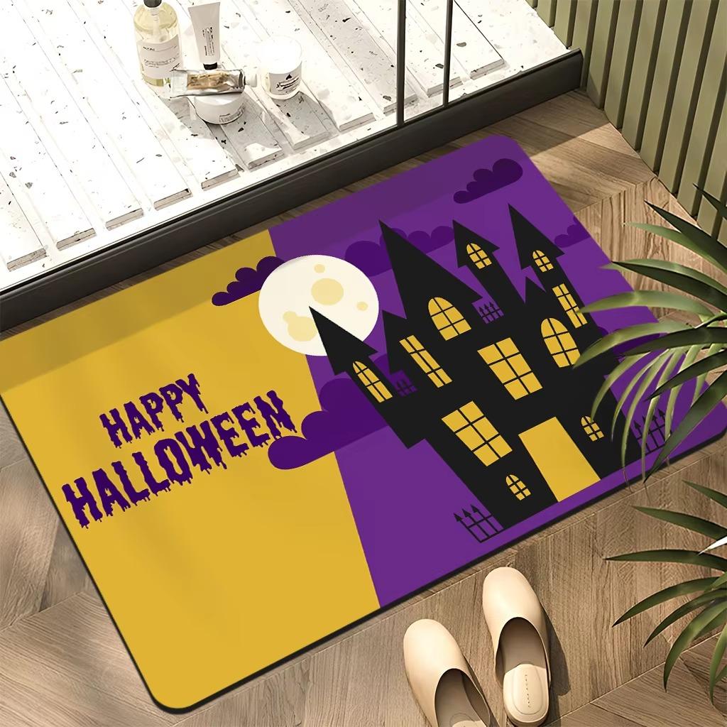 

Halloween Themed Door Mat With Cute Spooky Patterns Like Pumpkins Bats Spider Webs Cartoons Non Slip Vibrant Entrance Rug 40X60cm